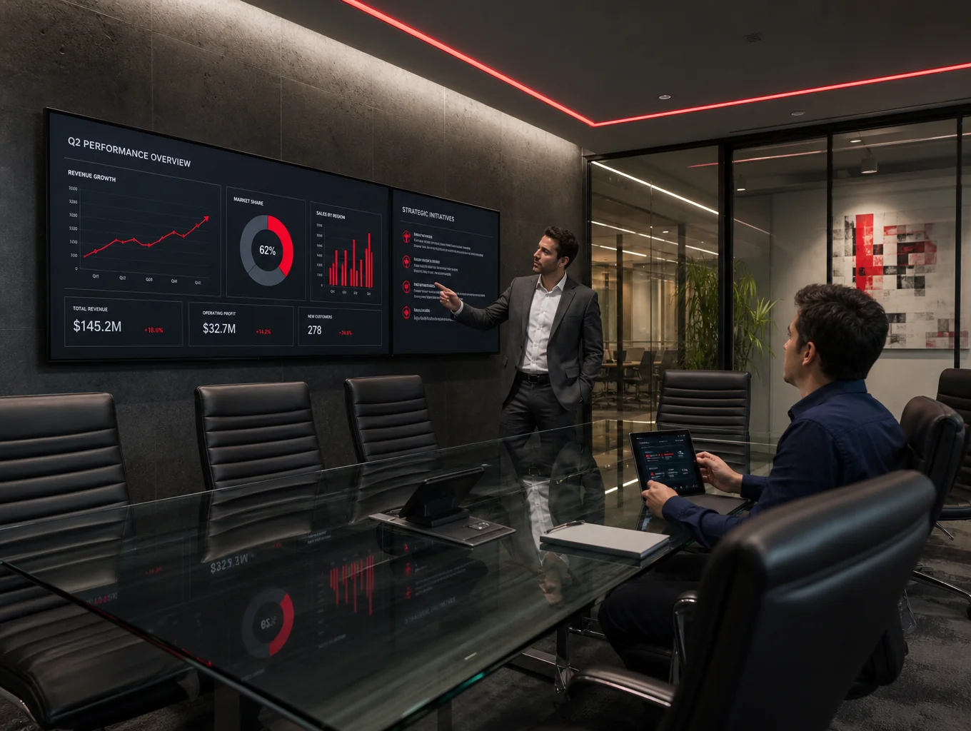 Strategic consulting session in a modern boardroom